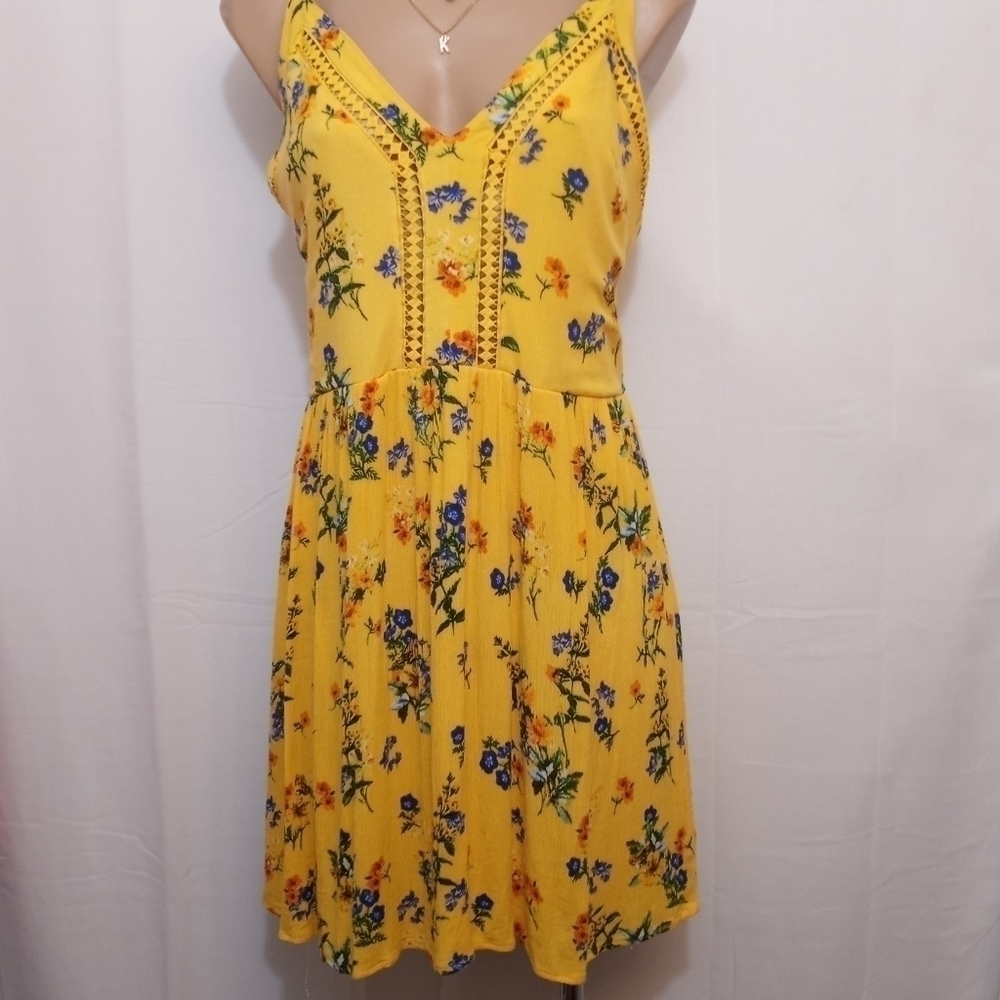 𝅺JUSTFAB Yellow Floral Sleeveless Dress Women's Size Medium
